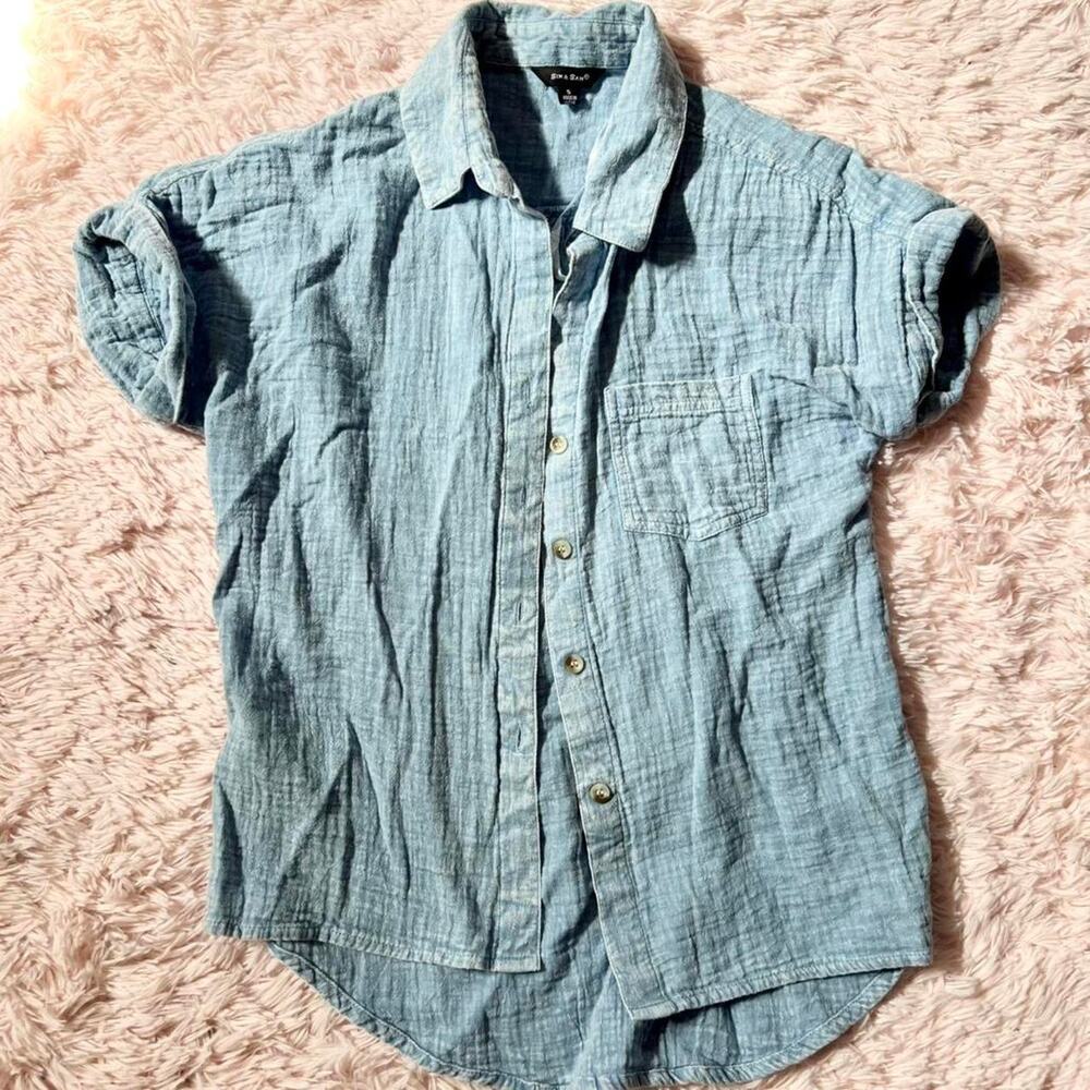 Gauze Lightweight Beachy Coastal Breathable Button Down Polo Vaca Women’s Top S
